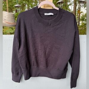 NWOT Zara Black Knit Crewneck Drop‎ Shoulder Pullover Sweater Size S